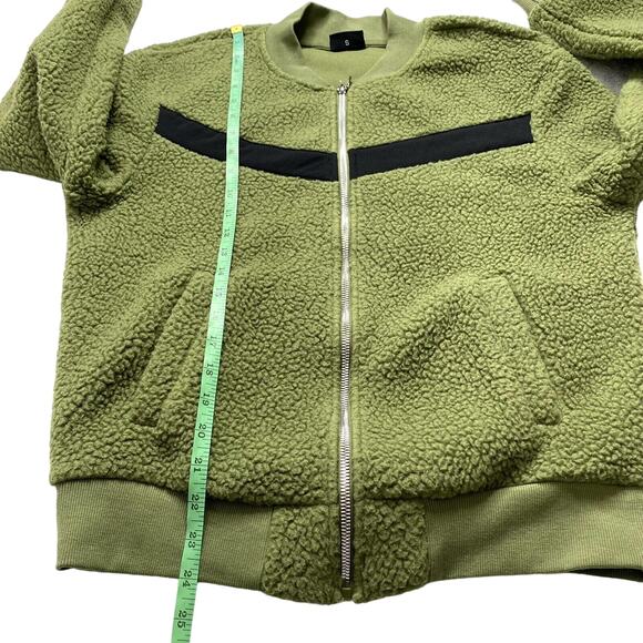 ZYIA ACTIVE Flying V Green Black Fleece Jacket Size Small Women Teddy Bear Fuzzy - Picture 11 of 12